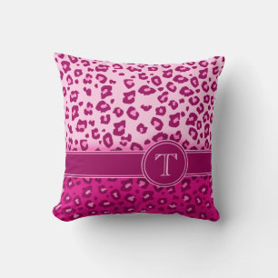 Leopard print pink monogram throw pillow