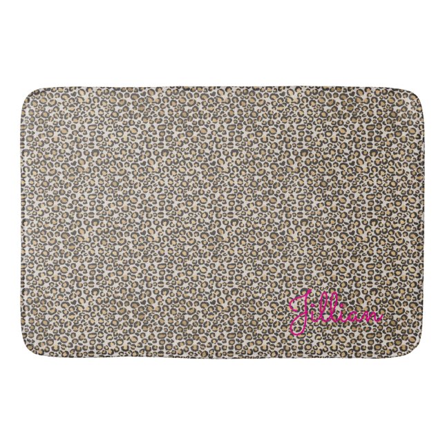 Leopard Print Pink NAME Chic Bath Decor Fun Mat (Front)