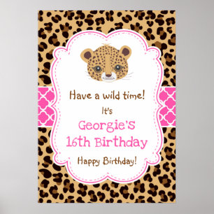 Leopard Print Pink Quatre foil Birthday Poster