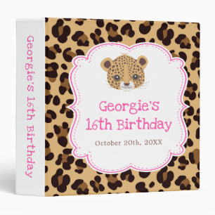Leopard Print Pink Quatrefoil Birthday Party Photo Binder