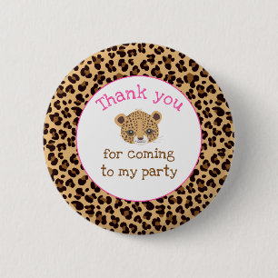 Leopard Print Pink Quatrefoil 'Thank you' 2 Inch Round Button