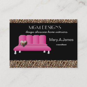 leopard print pink sofa trendy interior decorator business card