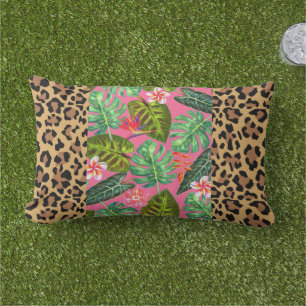 Leopard Print Pink Tropical Lumbar Throw Pillow