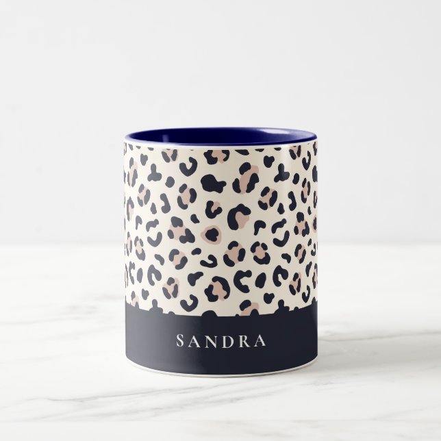 Leopard print pink  Two-Tone coffee mug (Center)