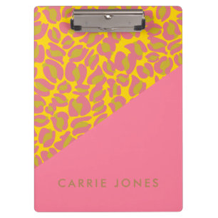 Leopard Print Pink Yellow Gold Business Elegant Clipboard