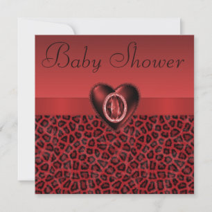 Leopard Print & Printed Bling Heart Baby Shower Invitation