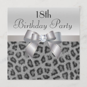 Leopard Print, Printed Bow & Diamond 18th Birthday Invitation