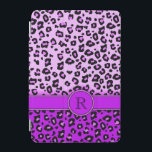 Leopard print purple black monogram ipad cover<br><div class="desc">A unique leopard print style monogram case in bright purple and contrasting black hues. A perfect gift for a teen girl or a fashionable female. Personalise this item with the initial of your choice. This example reads: R. This original case is designed by Sarah Trett.</div>