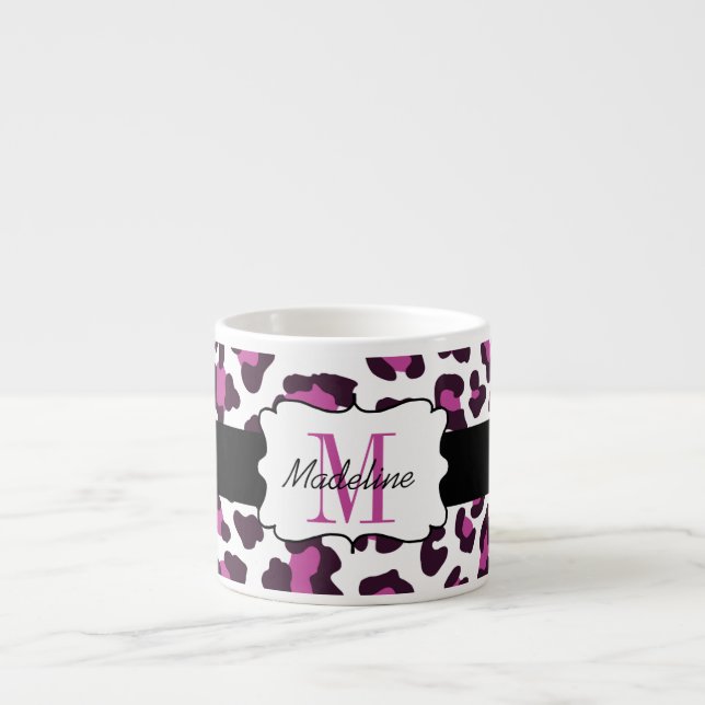 Leopard Print Purple Black White Espresso Mug (Front)