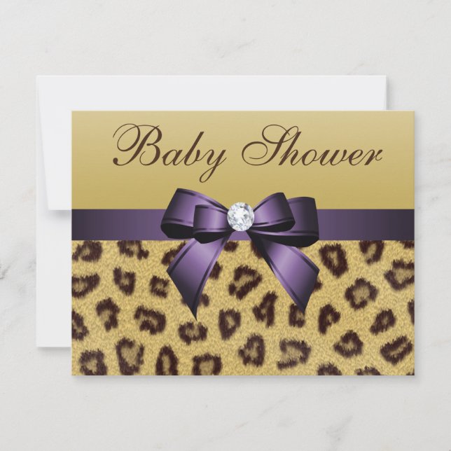 Leopard Print, Purple Bow Baby Shower Invitation (Front)