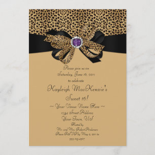 Leopard Print Purple Jewels Diamonds Sweet 16 Invi Invitation