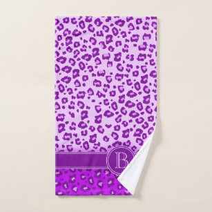 Leopard print purple monogrammed  hand towel