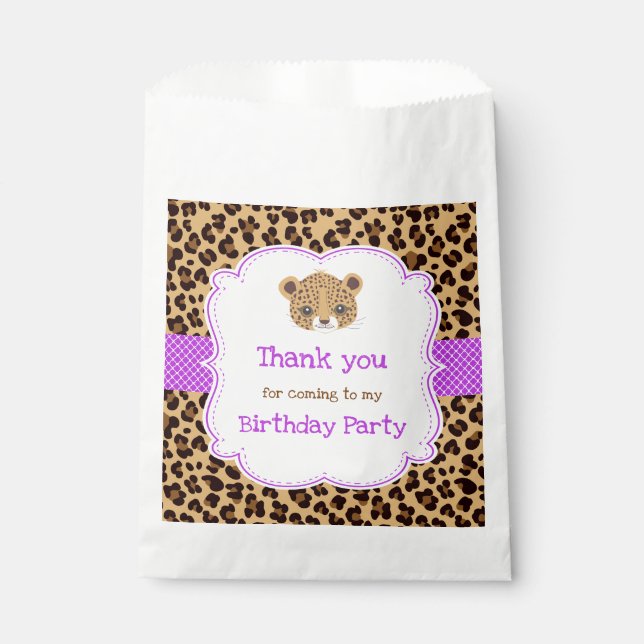 Leopard Print Purple Quatre foil  Birthday Party Favour Bag (Front)