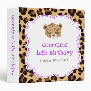 Leopard Print Purple Quatrefoil Birthday Party  Binder