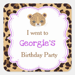 Leopard Print Purple Quatrefoil 'I went to' Square Sticker