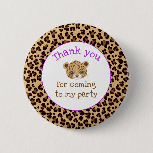 Leopard Print Purple Quatrefoil 'Thank you' 2 Inch Round Button