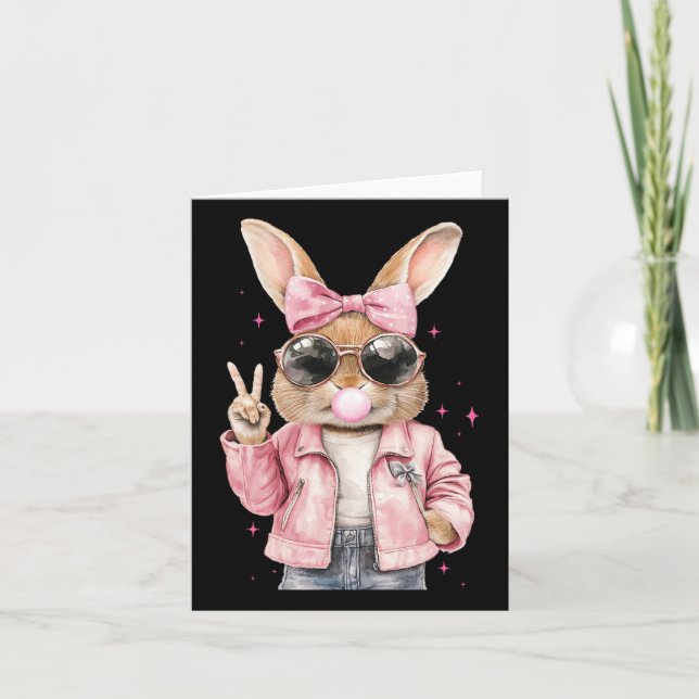 Leopard Print Rabbit Bunny Blowing Bubble Gum East Card (Front)