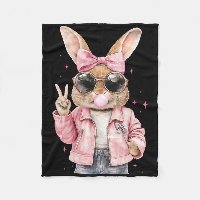 Leopard Print Rabbit Bunny Blowing Bubble Gum East Fleece Blanket (Front)