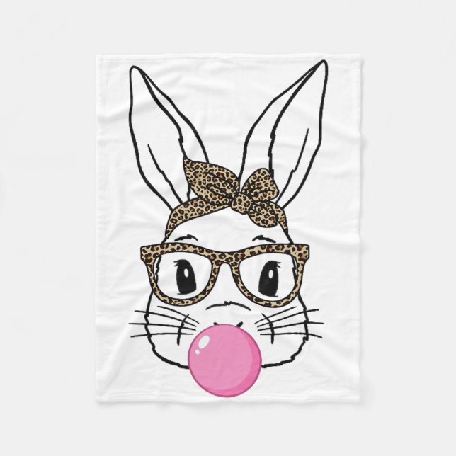 Leopard Print Rabbit Bunny Blowing Bubble Gum East Fleece Blanket (Front)