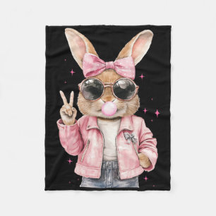 Leopard Print Rabbit Bunny Blowing Bubble Gum East Fleece Blanket
