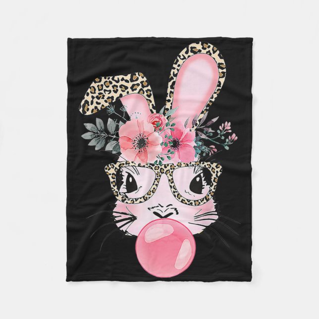 Leopard Print Rabbit Bunny Blowing Bubble Gum East Fleece Blanket (Front)