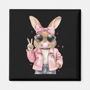 Leopard Print Rabbit Bunny Blowing Bubble Gum East Magnet