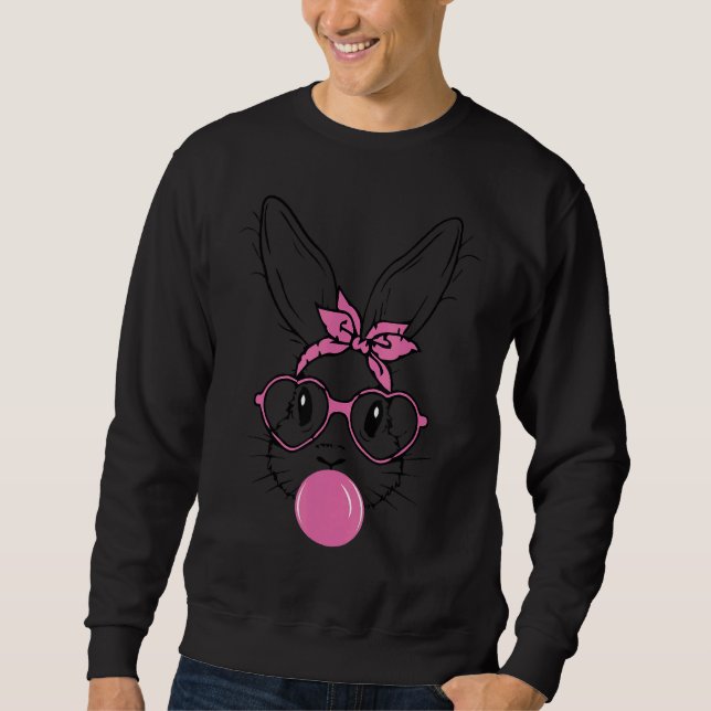 Leopard Print Rabbit Bunny Blowing Bubble Gum East Sweatshirt (Front)