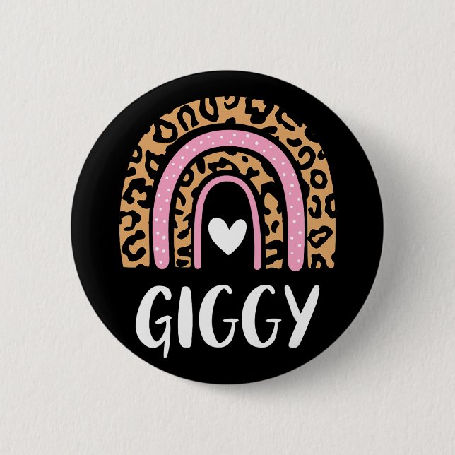 Leopard Print Rainbow Cute Mothers Day Funny Giggy 2 Inch Round Button (Front)