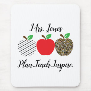Leopard Print Red Apple Teacher Back To School  Mouse Pad