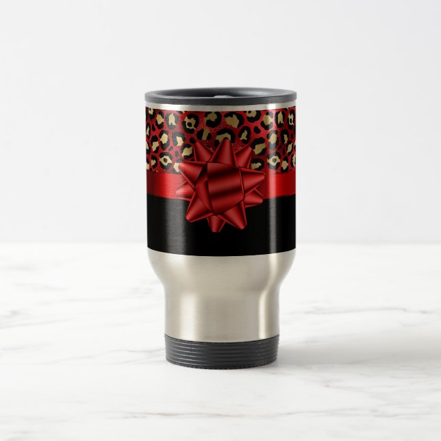 Leopard Print Red, Gold and Black with Red Bow Mug (Center)