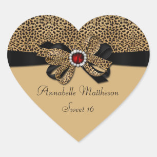 Leopard Print Red Jewel Diamonds Sweet 16 Heart St Sticker