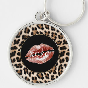 Leopard Print Red Lips XOXO Keychain
