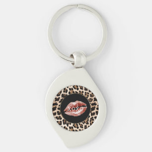 Leopard Print Red Lips XOXO Keychain