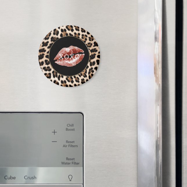Leopard Print Red Lips XOXO Magnet (In Situ (Fridge))