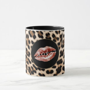 Leopard Print Red Lips XOXO Mug