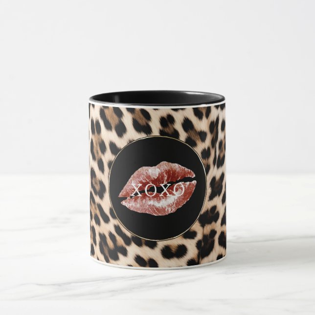 Leopard Print Red Lips XOXO Mug (Center)