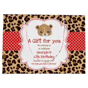 Leopard Print Red Quatre foil Birthday Thank You Large Gift Bag