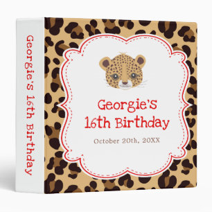 Leopard Print Red Quatrefoil Birthday Party Photo Binder