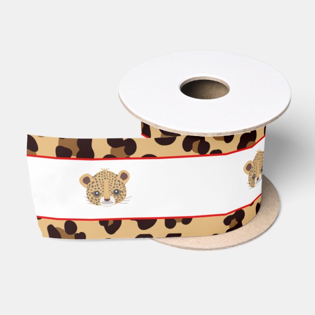 Leopard Print Red Quatrefoil Gift Satin Ribbon (Spool)