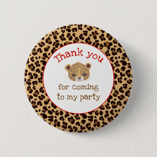 Leopard Print Red Quatrefoil 'Thank you' 2 Inch Round Button