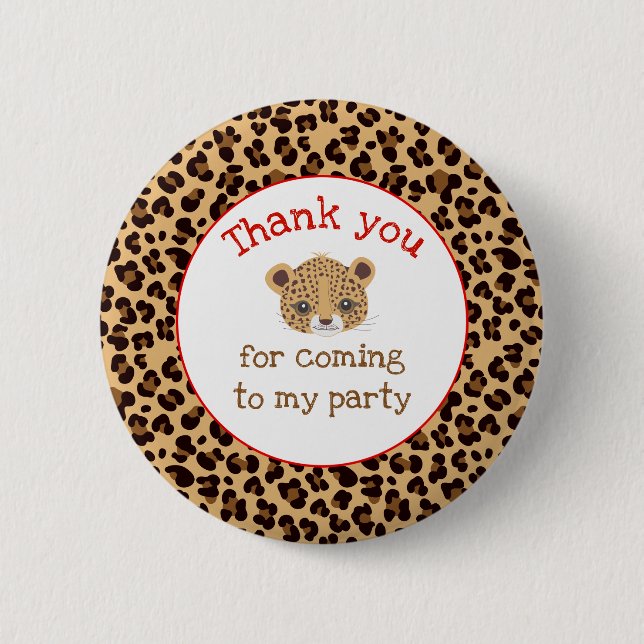 Leopard Print Red Quatrefoil 'Thank you' 2 Inch Round Button (Front)