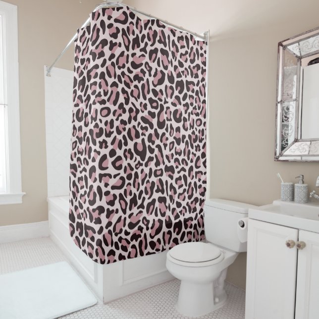 Leopard Print Retro Purple Bath Shower Curtain (In Situ)
