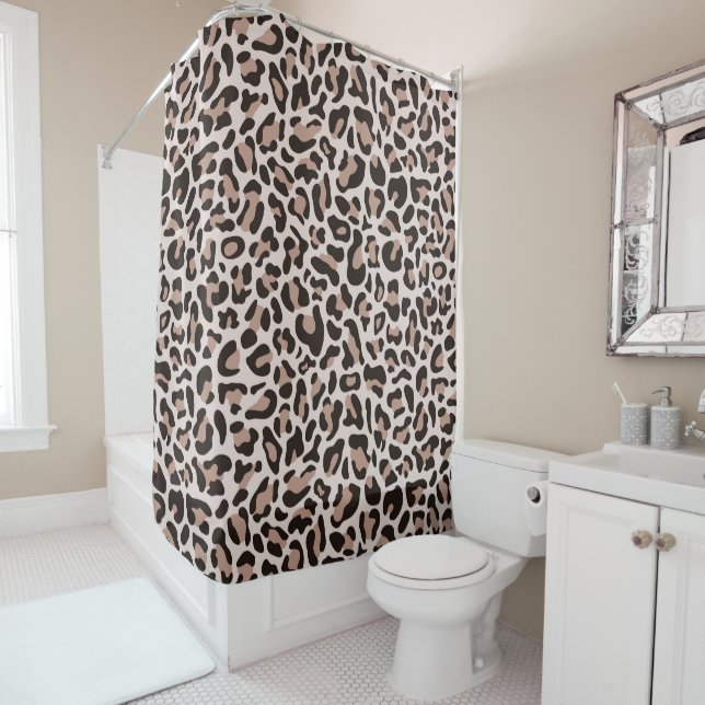 Leopard Print Retro Rose Gold Bath Shower Curtain (In Situ)