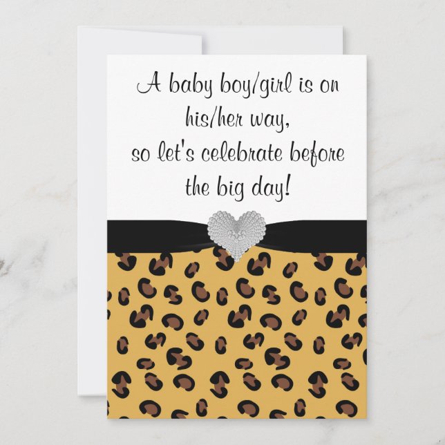 Leopard Print Rhinestone Baby Shower Invitation (Front)