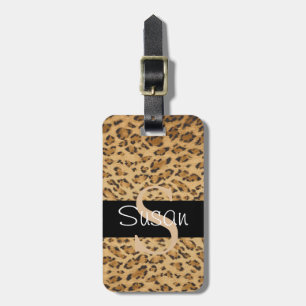 Leopard Print S monogram initials Luggage Tag