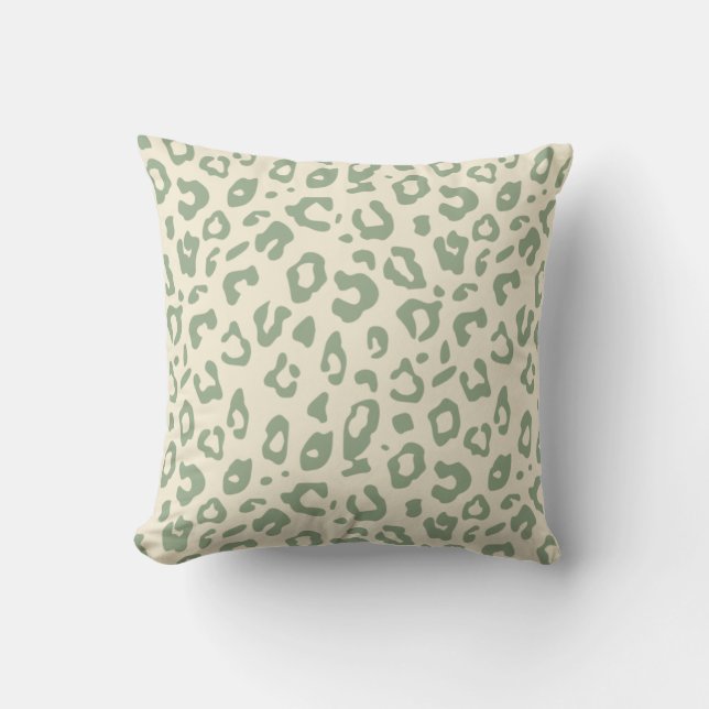 Leopard Print Sage Green and Cream Animal Print Throw Pillow (Front)
