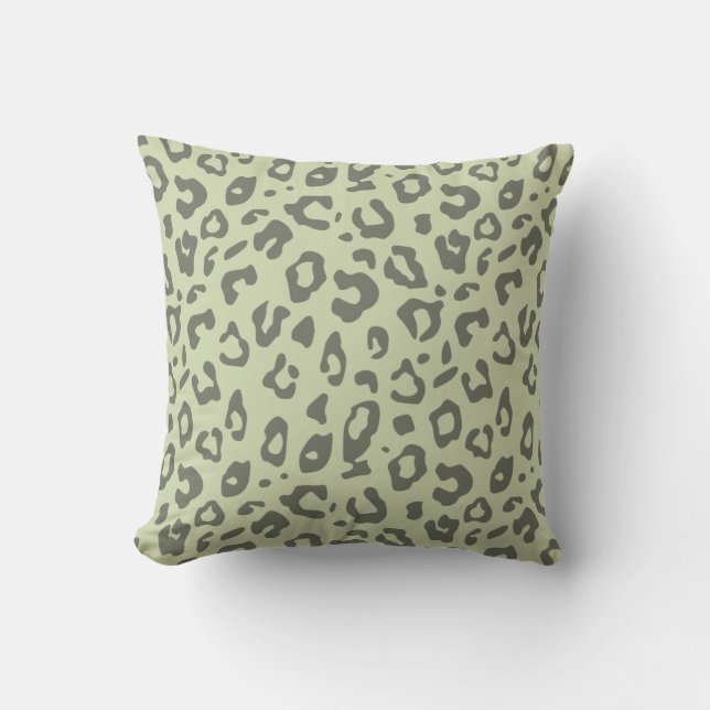 Leopard Print Sage Green and Shades Animal Print Throw Pillow (Front)