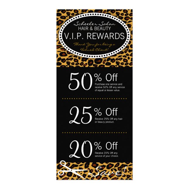 Leopard Print Salon Coupons Rack Card (Front)