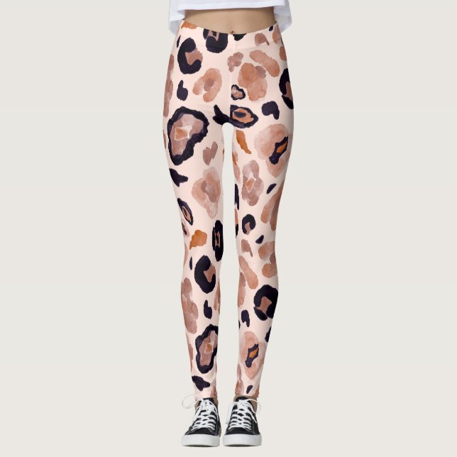 Leopard print, seamless, beige background. leggings (Front)