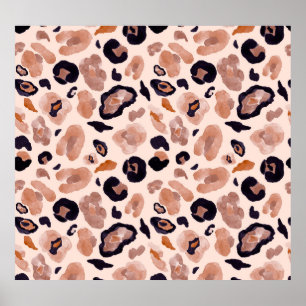 Leopard print, seamless, beige background. poster
